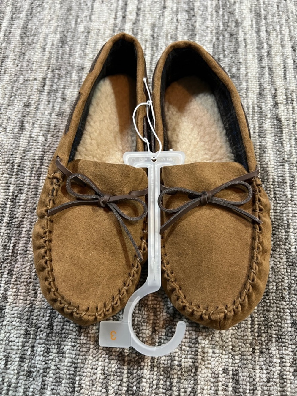 Cat & Jack Brown Suede Moccasin Slippers with Bow Size 3